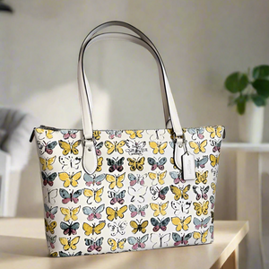 Coach Gallery Tote Butterfly White Signature Canvas CAR36 Shoulder Bag