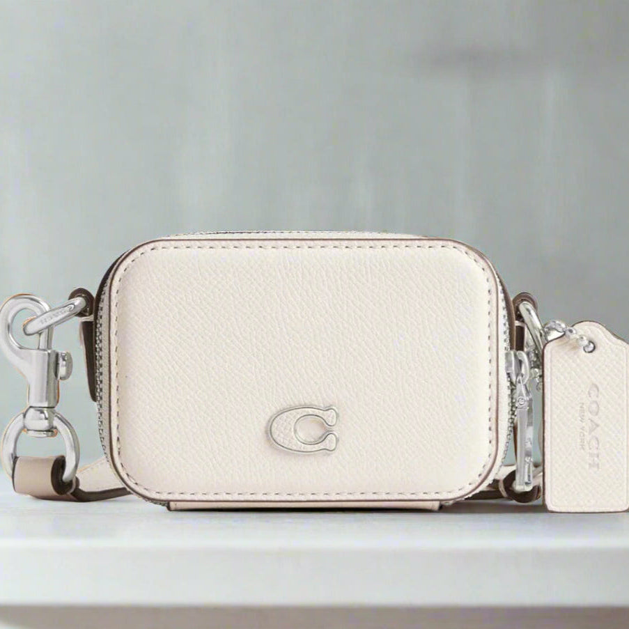 Coach Mini Crossbody Pouch CP271 White Crossgrain Leather Earbuds Case