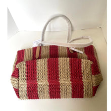 Load image into Gallery viewer, Coach City Tote CER30 Large Red Tan Striped Straw Carryall Bag