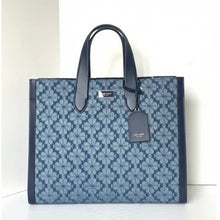 Load image into Gallery viewer, Kate Spade Manhattan Tote Bag Large Blue Floral Jacquard Denim Shoulder