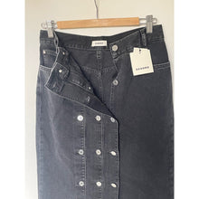 Load image into Gallery viewer, Sandro Black Denim Pencil Midi Skirt Silver-Tone Button Embellishments 8/40
