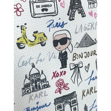 Load image into Gallery viewer, Karl Lagerfeld Maybelle Satchel Ikons Paris Print White Faux Leather Bag