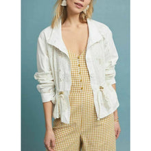 Load image into Gallery viewer, Anthropologie White Cotton Anorak Jacket Floral Eyelet Drawstring XS
