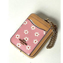Load image into Gallery viewer, Coach Zip Card Case CFA37 Pink Floral Leather ID Wallet with Gold Chain