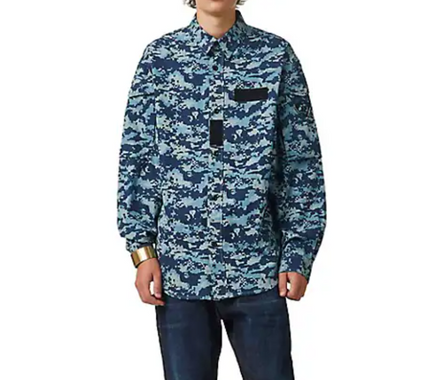 Diesel S-Davies Button Down Shirt Mens XXL Blue Camo Long Sleeve Cotton Regular