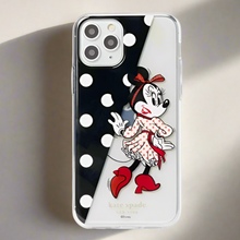 Load image into Gallery viewer, Phone case with Minnie Mouse design featuring polka dots and a clear background