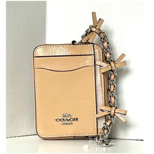 Load image into Gallery viewer, Coach Zip Card Case CEC13 Light Sand Leather Bow ID Wallet with Chain Strap