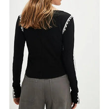 Load image into Gallery viewer, Free People Lost Love Black Ribbed Cotton Embroidered Long Sleeve Top XL