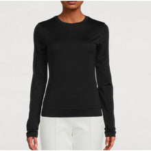 Load image into Gallery viewer, Theory Tiny Tee Long Sleeve Crew Neck Black Rib Knit Top Fitted Small