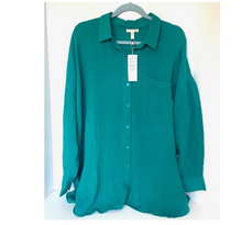 Load image into Gallery viewer, Eileen Fisher Organic Cotton Shirt Womens 1X Blue Lofty Gauze Long Esmeralda