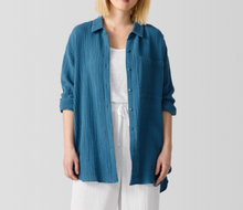 Load image into Gallery viewer, Eileen Fisher Organic Cotton Shirt Womens 1X Blue Lofty Gauze Long Esmeralda