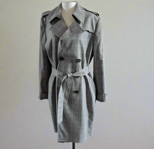 Load image into Gallery viewer, Elie Tahari Double Breasted Trench Coat Womens XL Gray Plaid Belted Jacket