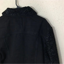 Load image into Gallery viewer, 7 For All Mankind Black Cropped Denim Jacket with Faux Shearling Sleeves &amp; Detachable Collar – M