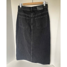 Load image into Gallery viewer, Sandro Black Denim Pencil Midi Skirt Silver-Tone Button Embellishments 8/40