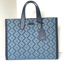 Load image into Gallery viewer, Kate Spade Manhattan Tote Bag Large Blue Floral Jacquard Denim Shoulder