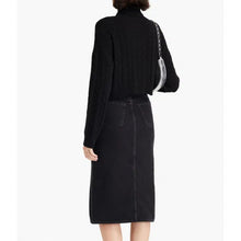 Load image into Gallery viewer, Sandro Black Denim Pencil Midi Skirt Silver-Tone Button Embellishments 8/40