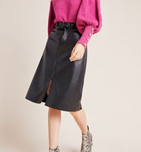 Load image into Gallery viewer, Anthropologie Women’s Bailey 44 Vegan Faux Leather A-Line Belted Black Midi Skirt - Luxe Fashion Finds
