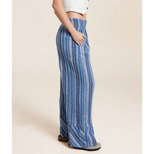 Load image into Gallery viewer, Free People Day's End Pants L Striped Wide Leg Blue Cotton Pull On Elastic