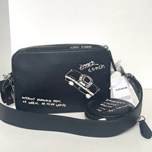 Load image into Gallery viewer, Coach Charter Crossbody 19 CAM86 Black Leather Rexy Sketch Print Pouch