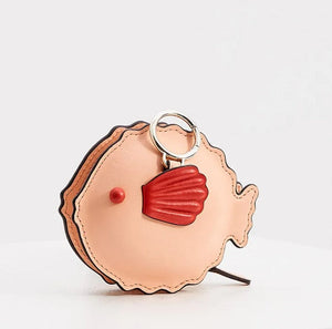 Kate Spade Puffy Fish Coin Purse Wallet Small Pink Leather Bag Charm Guava