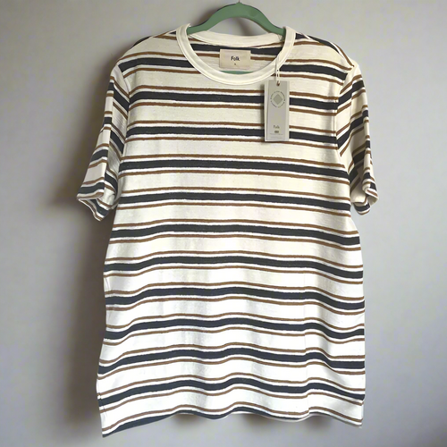 Folk Clothing Cotton Shirt Mens Extra Large XL Striped Ivory T-Shirt Radcliffe