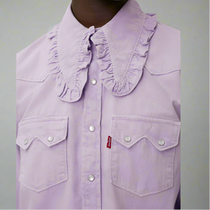 Ganni X Levi's Western Cotton Shirt Womens Purple Snap Front Ruffled Relaxed