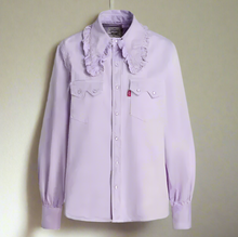 Load image into Gallery viewer, Ganni X Levi&#39;s Western Cotton Shirt Womens Purple Snap Front Ruffled Relaxed