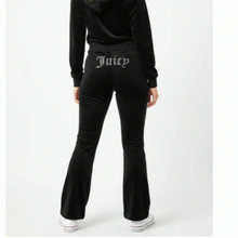 Load image into Gallery viewer, Juicy Couture Black Velour Rhinestone Logo Flare Pants Womens L Y2K