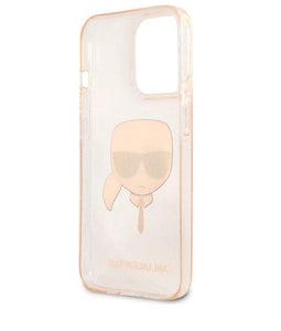 Karl Lagerfeld iPhone 13 Gold Glitter Hard Case Choupette Head Tie Bumper 6.1