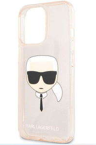 Karl Lagerfeld iPhone 13 Gold Glitter Hard Case Choupette Head Tie Bumper 6.1