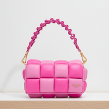 Load image into Gallery viewer, Pink textured handbag with a chain handle on a white background