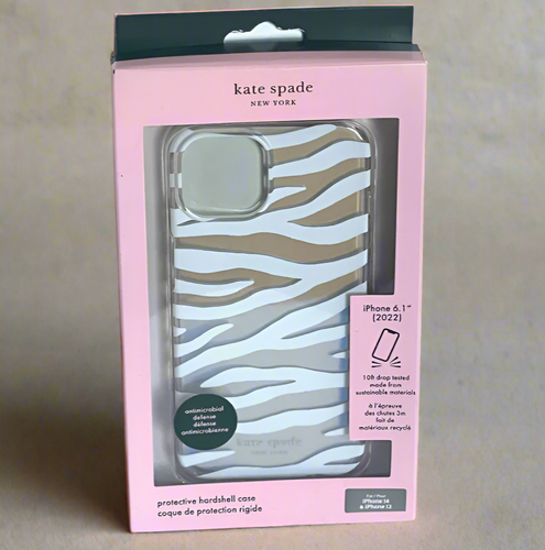 kate spade phone case packaging with zebra pattern
