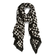 Load image into Gallery viewer, Kate Spade Polkadot Scarf Womens Black White Oblong Twill Lightweight 74x24