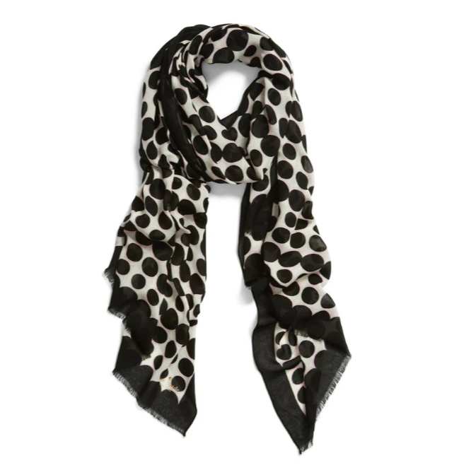 Kate Spade Polkadot Scarf Womens Black White Oblong Twill Lightweight 74x24