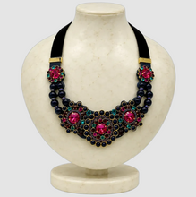Load image into Gallery viewer, Kate Spade Statement Necklace Vintage Leather Crystal Pearl Beads Victorian