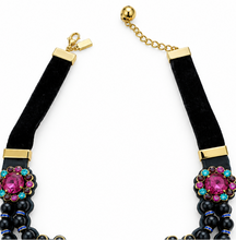 Load image into Gallery viewer, Kate Spade Statement Necklace Vintage Leather Crystal Pearl Beads Victorian