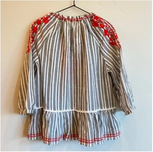 Load image into Gallery viewer, Kate Spade Top Womens Medium Gray V-Neck Striped Embroidered Cotton Peplum