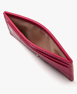 Kate Spade Wallet Womens Pink Leather Card Case Croc Embossed Slim