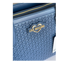 Load image into Gallery viewer, Love Moschino Valentina Small Tote Blue Hearts Faux Leather Shopper Bag