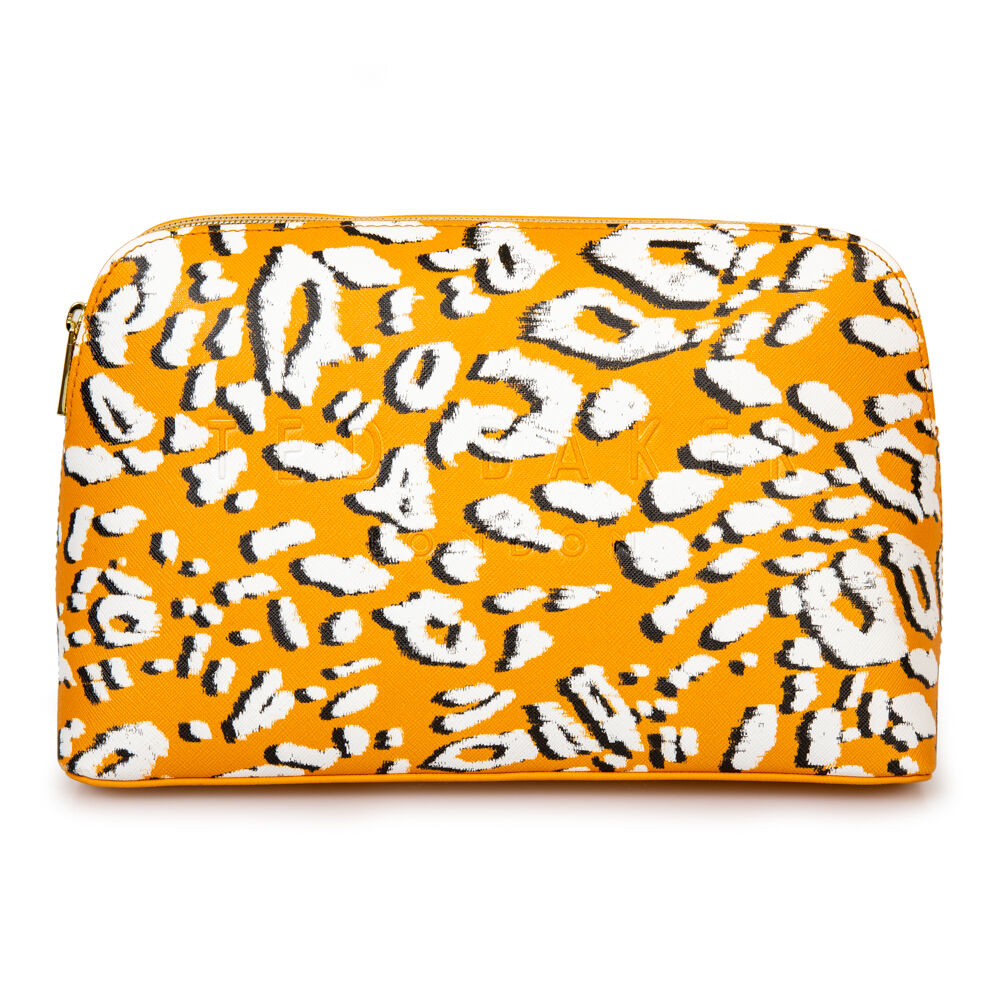 Ted Baker Travel Wash Bag Large Yellow Leopard Print Makeup Cosmetic Luciiaa