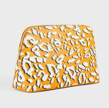 Load image into Gallery viewer, Ted Baker Makeup Toiletry Travel Bag Large Yellow Leopard Print Top Zip