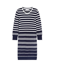 Load image into Gallery viewer, Equipment Cashmere Dress Womens Large Blue Striped Knit Silk Sweater