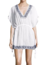 Load image into Gallery viewer, Joie Tunic Beach Dress Coverup M/L White V-Neck Blue Embroidered Cotton