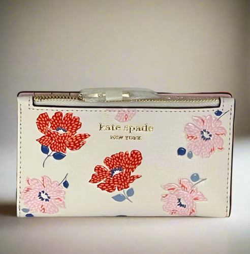 Morgan Dotty Floral Slim Bifold Wallet ID Womens Embossed Leather White ORGPKG