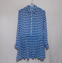 Load image into Gallery viewer, Blue and white striped dress on a hanger against a plain background