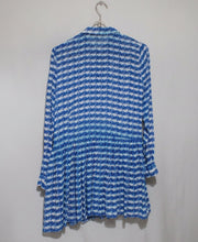 Load image into Gallery viewer, Blue and white striped dress on a hanger against a plain background