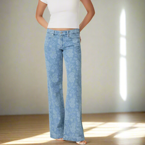 Paige Sonja Floral Low Rise Wide Leg Trouser Jeans Womens 27 Blue Jacquard Long