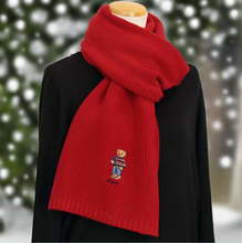 Load image into Gallery viewer, Polo Ralph Lauren Polo Wool Blend Scarf Red Bear Motif Long Ribbed Winter