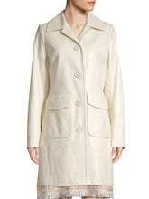 Load image into Gallery viewer, Elie Tahari Coat Womens Large Off White Long Faux-Patent-Leather Midi Sampson