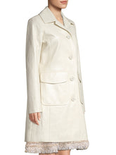 Load image into Gallery viewer, Elie Tahari Coat Womens Large Off White Long Faux-Patent-Leather Midi Sampson